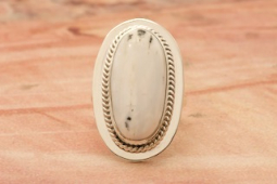 Genuine White Buffalo Turquoise Sterling Silver Navajo Ring